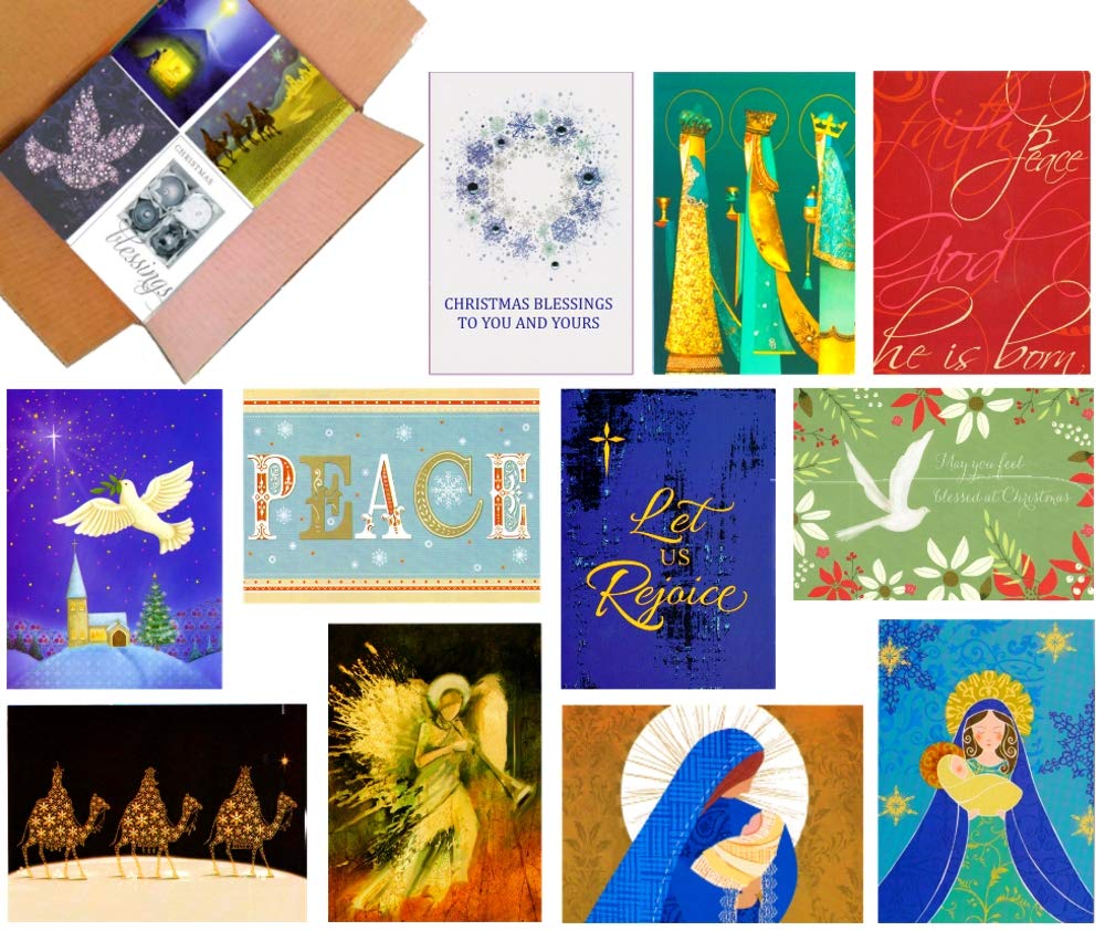 100 Bulk Wholesale Traditional Christmas Cards with Envelopes - Religious Holiday Greeting Cards Featuring Bible Verses & Classic Art on Eco-Friendly Recycled Paper - Perfect for Church Events, Christian Gift Giving & Seasonal Mailings