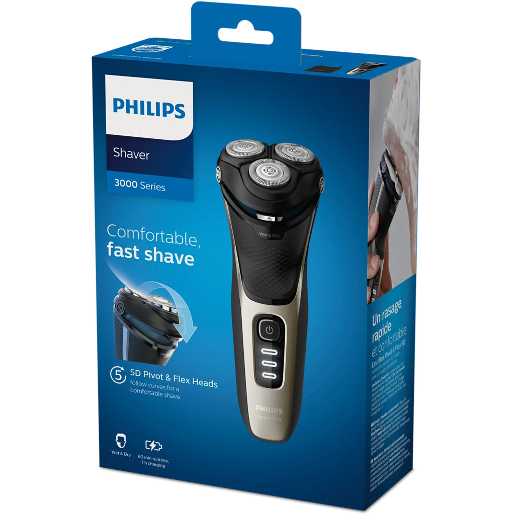 PHILIPS S3230/52 Series 3000 Wet & Dry Electric Shaver for Men - Waterproof Cordless Razor with ComfortCut Blades - Perfect for Travel & Daily Shaving at Home