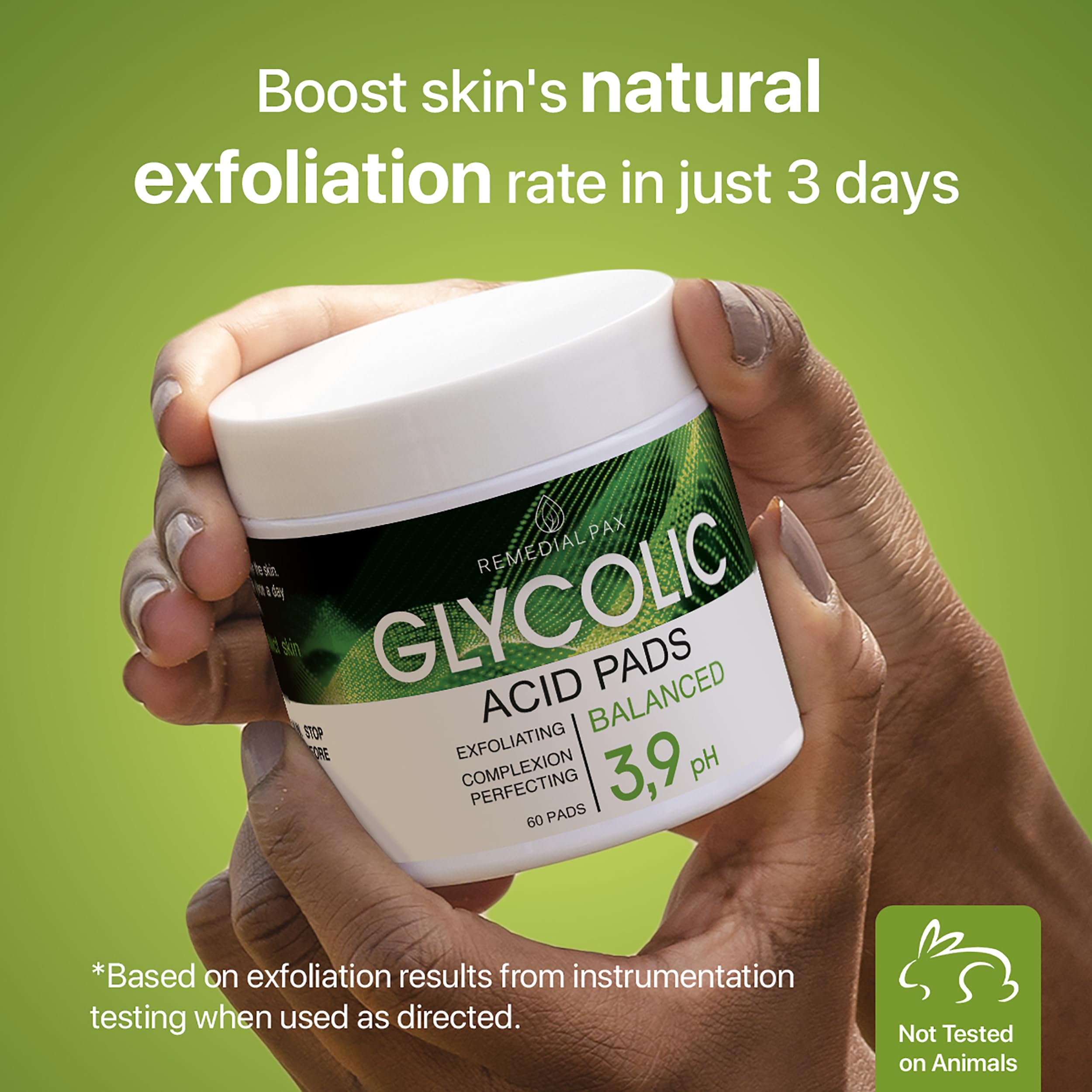 REMEDIAL PAX Glycolic Acid Resurfacing Pads 30% - Exfoliating Facial & Body Peel with Vitamins B5, C, E & Green Tea - 60 Pre-Moistened Cotton Pads for Deep Cleansing, Skin Renewal - Perfect for Acne Treatment, Dark Spot Removal & Anti-Aging Routine