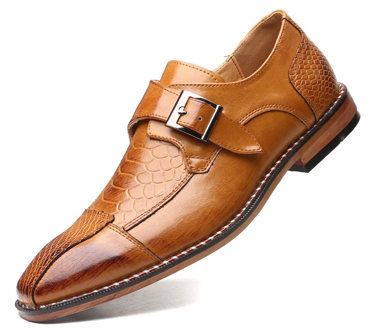 Men's Leather Single Monk Strap Loafers - Slip On Oxford Dress Shoes for Business & Formal Wear | Perfect for Office, Weddings & Special Occasions