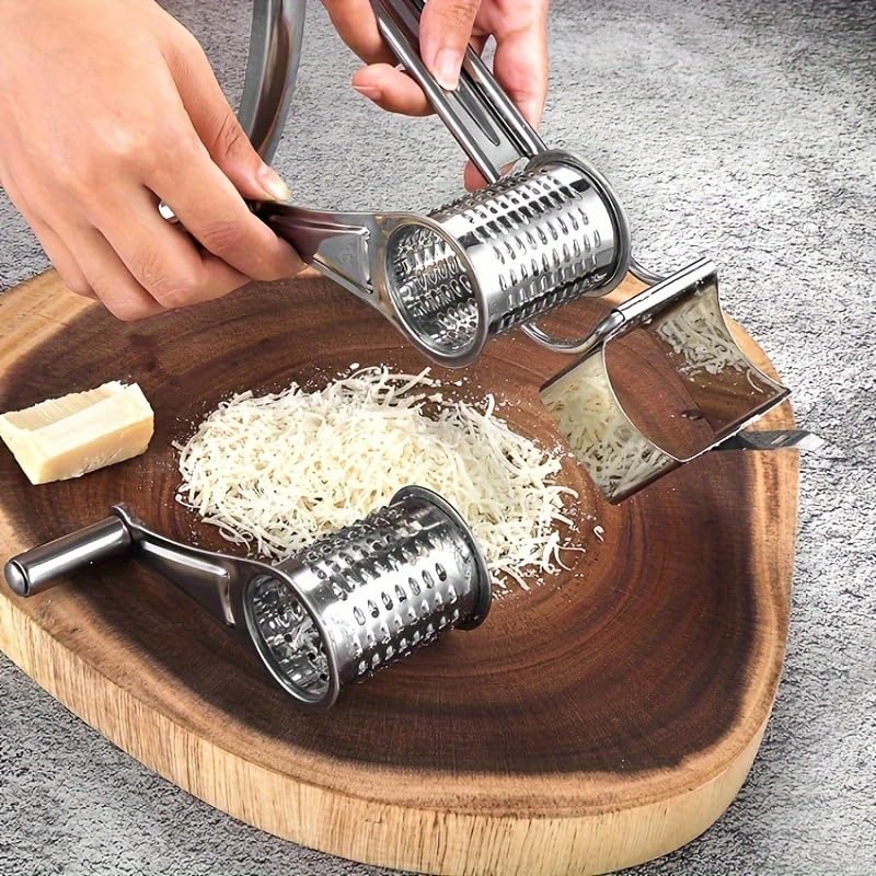 Premium Stainless Steel Rotary Cheese Grater - Hand Crank Kitchen Tool for Shredding Hard Cheese, Chocolate, Vegetables & Nuts | Perfect for Pizza Topping, Baking & Meal Prep
