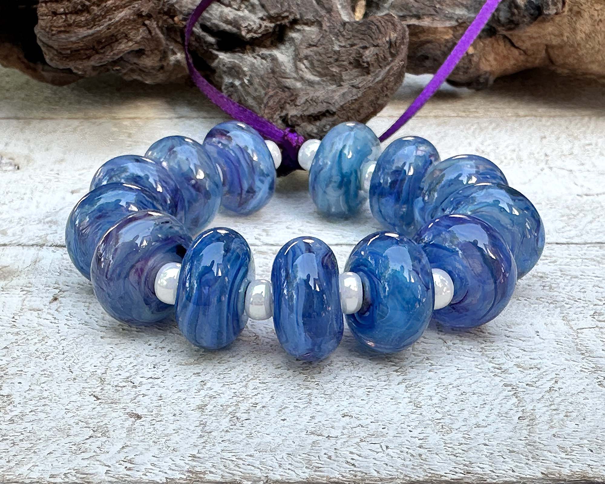 Handmade Twilight Blue Tide Lampwork Glass Beads Set - SRA Certified, Made to Order - Perfect for Jewelry Making, DIY Crafts, and Gift Giving