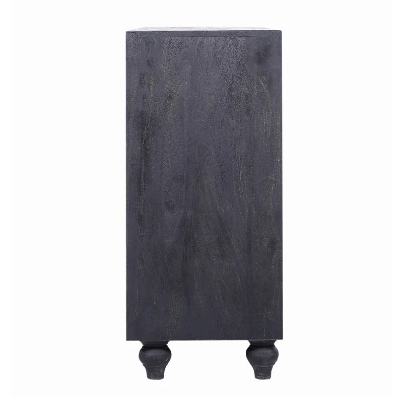 Distressed Black Carved Wooden Sideboard Buffet Table - Rustic Farmhouse Dining Room Storage & Serving Furniture for Home Decor