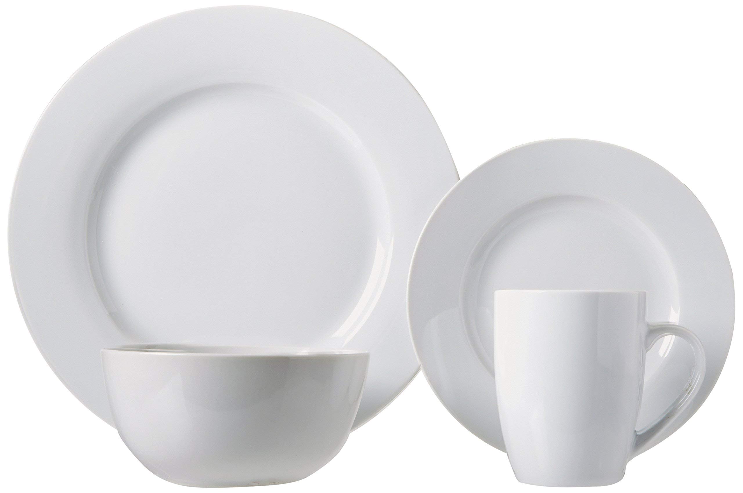 Amazon Basics Non-Stick 15-Piece Cookware Set with Pots, Pans & Utensils + 16-Piece White Dinnerware Set (Plates, Bowls, Mugs) - Service for 4 | Perfect for Family Dinners, Entertaining Guests & Everyday Cooking
