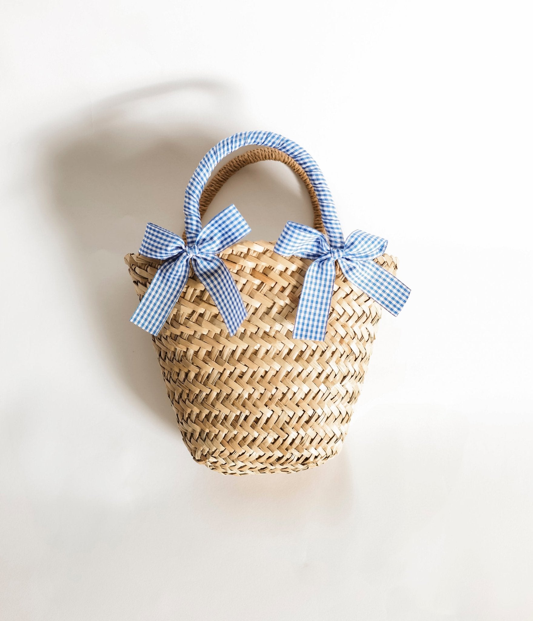 Blue Gingham Finley Straw Handbag - Stylish Woven Summer Tote for Women | Perfect for Beach, Picnic & Shopping