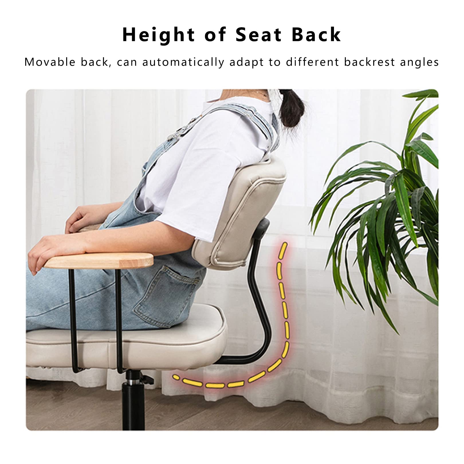 Ergonomic Mid-Back Office Chair with Wooden Armrests - Adjustable PU Leather Swivel Computer Desk Chair for Home Office, Study, Gaming & Bedroom Workspace
