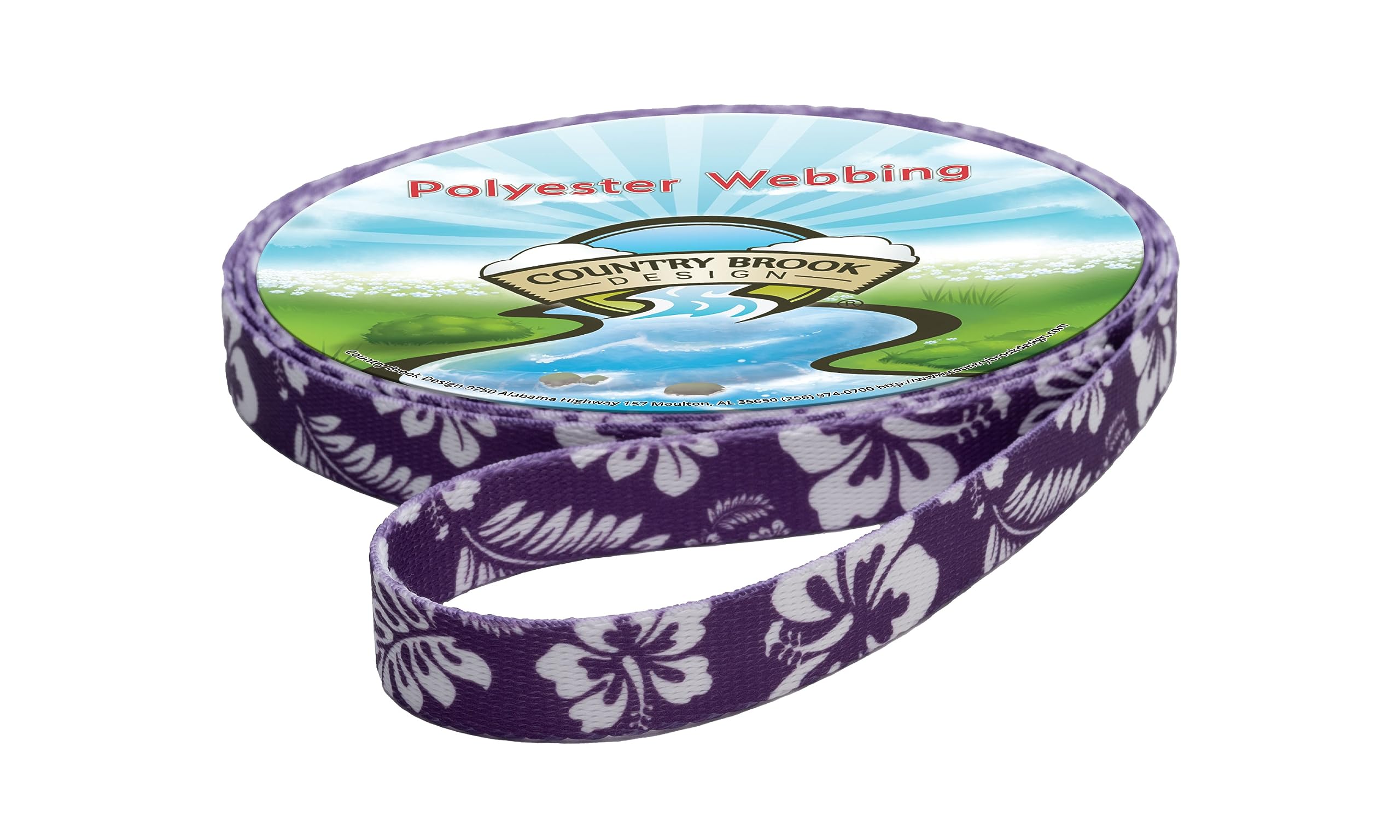 Country Brook Design - Purple Hawaiian Polyester Webbing for DIY Crafts, Dog Collars, and Outdoor Gear | Durable & Vibrant Fabric Straps for Sewing Projects, Pet Accessories, and Camping Equipment