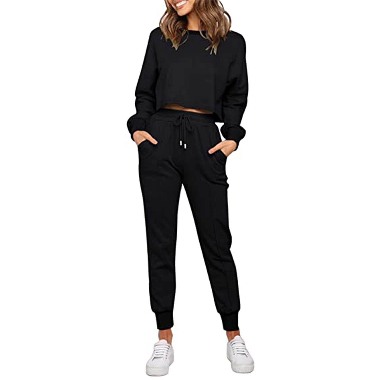 Women's Soft 2-Piece Sweatsuit Set - Long Sleeve Tracksuit with Pockets & Jogger Pants | Cozy Lounge Wear for Home, Gym & Casual Outfits