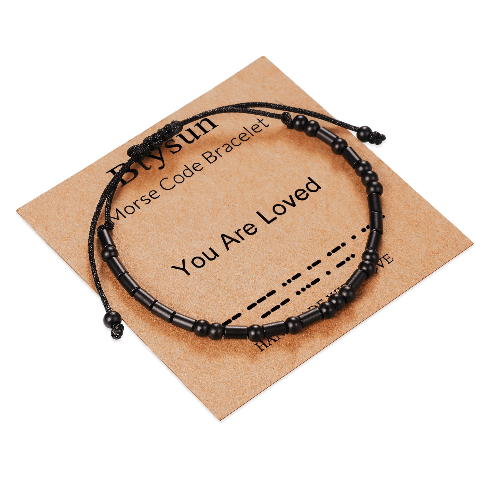 Morse Code Bracelet Adjustable Braided Leather Bracelet for Women Men - Inspirational Motivational Gift for Her Him, Best Friend, Sister, Daughter, Mom, Dad - Birthday Christmas Jewelry (Black) - Perfect for Daily Wear, Gifting & Special Occasions