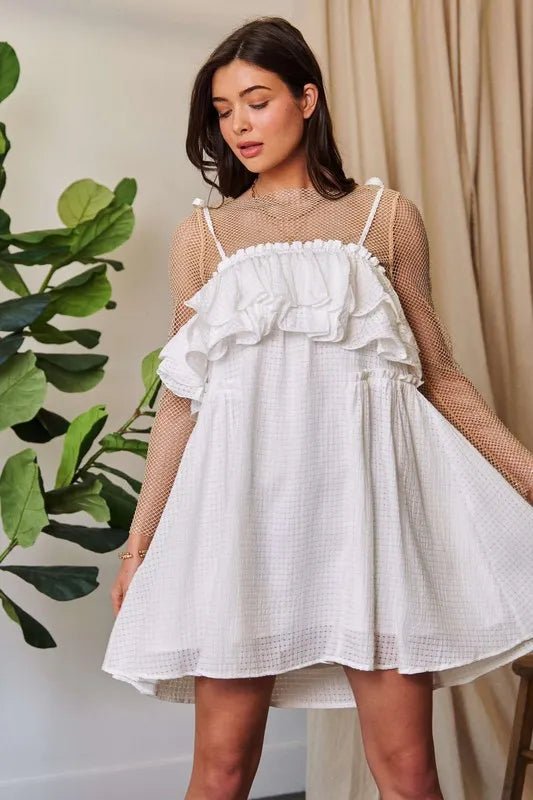 Stylish Jacquard Checker Print Ruffled Resort Dress for Women - Perfect for Beach Vacations, Summer Parties & Tropical Getaways