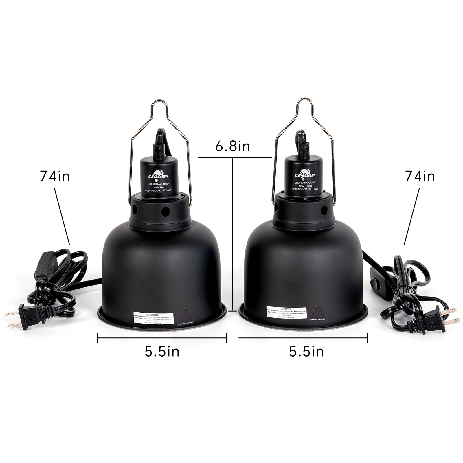2 Pack 5.5in Deep Dome Reptile Lamp Fixture with Optical Reflection Cover - 100W Black Terrarium Light for Reptile Heat Basking & UVB Bulbs - Includes Separate Switch & Hook - Perfect for Bearded Dragons, Turtles & Reptile Habitats