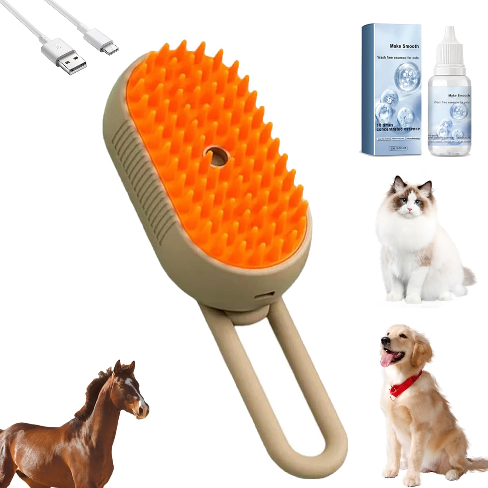 **Catzcomfort 3-in-1 Self-Cleaning Steamy Cat Brush with Spray Function – Anti-Static Pet Grooming Tool for Cats (Orange, 2025 New Model) – Perfect for Shedding Control & Relaxing Spa at Home**