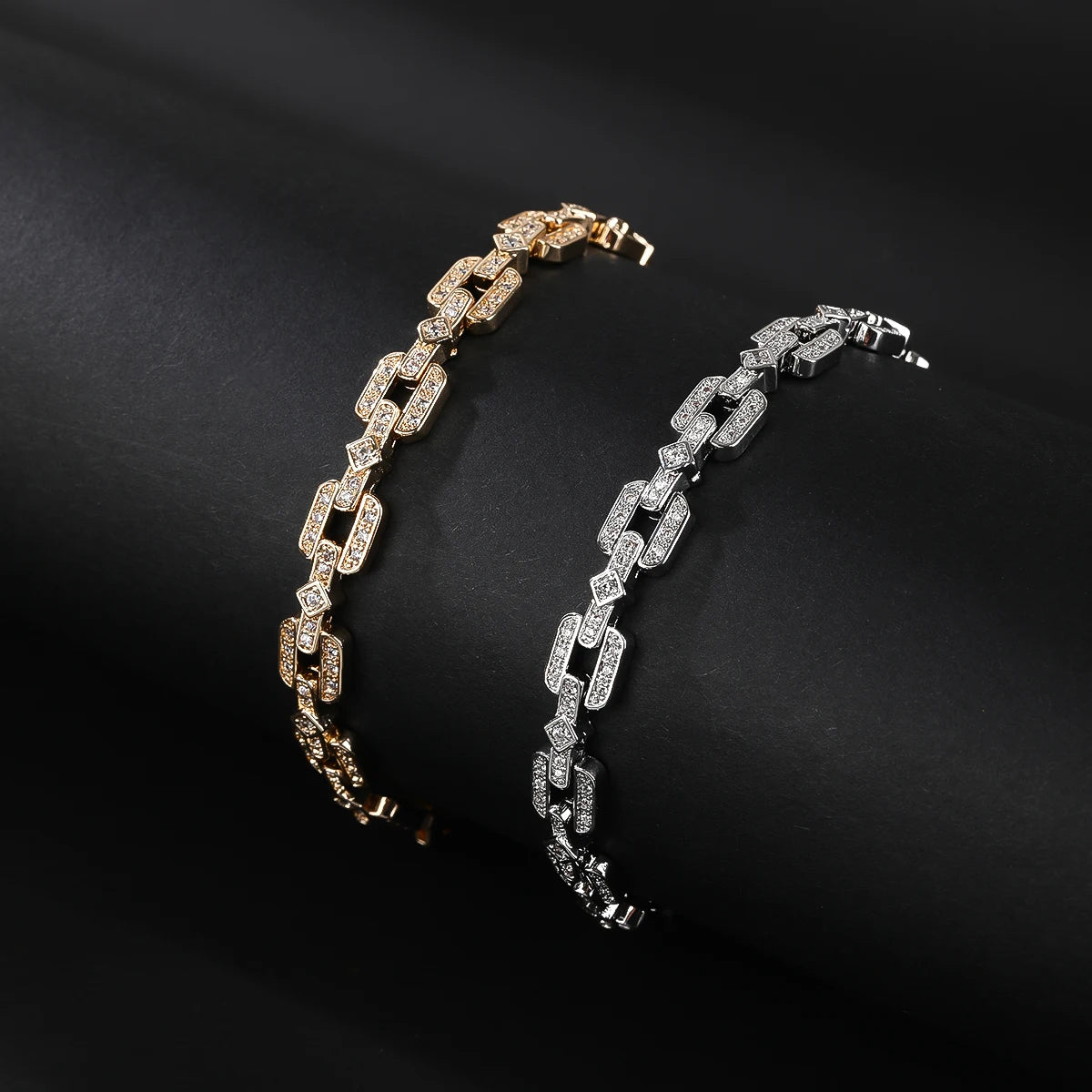Elegant Cubic Zirconia Geometric Square Chain Link Bracelet for Women - Chic Party Jewelry Gift for Birthday, Anniversary & Special Occasions