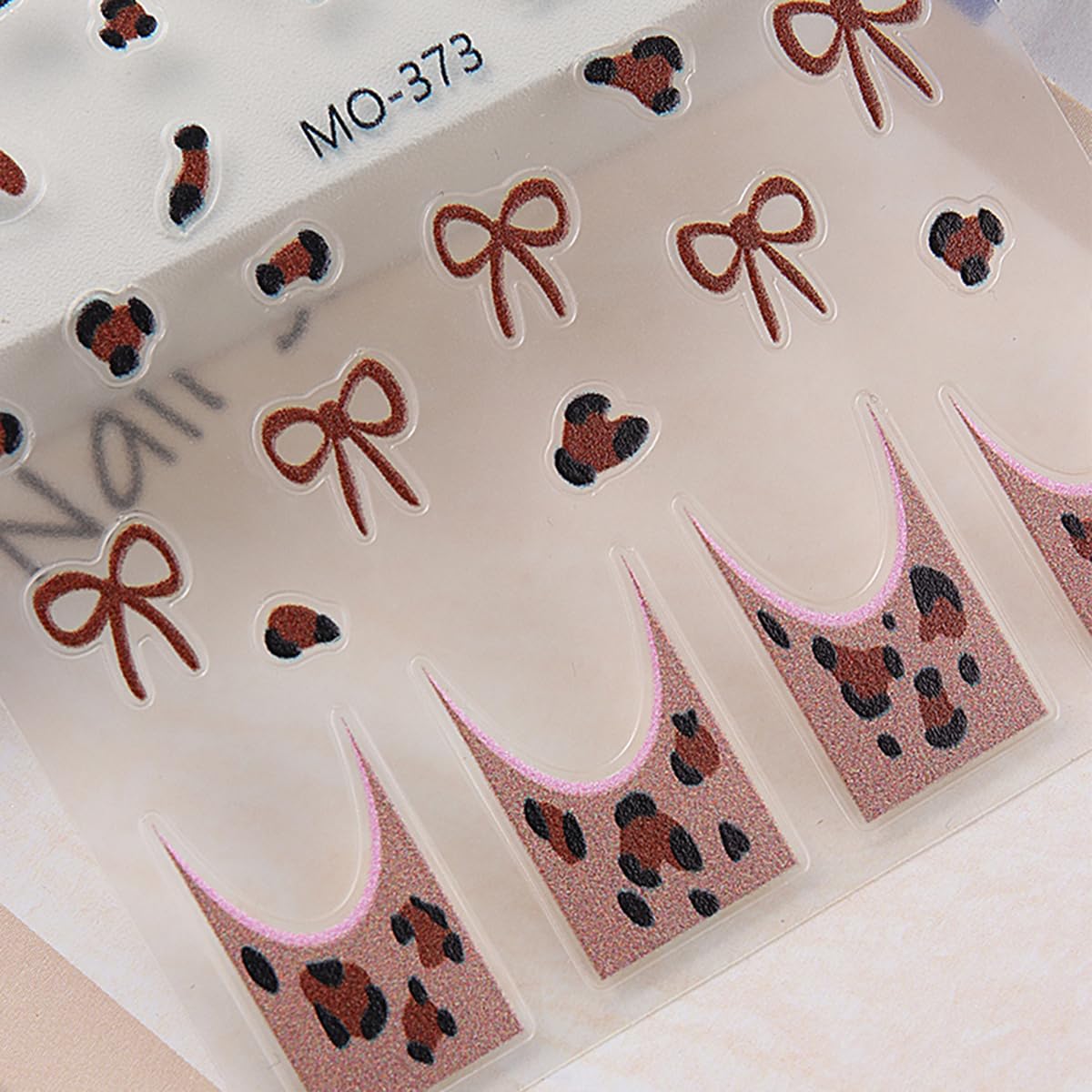5D Leopard Print Nail Art Stickers - 3PCS Glitter Bow French Tip Nail Decals for Women | Embossed Manicure Sliders | Fall Winter Nail Decorations | Perfect for Parties, Weddings, and Holiday Nail Art Designs
