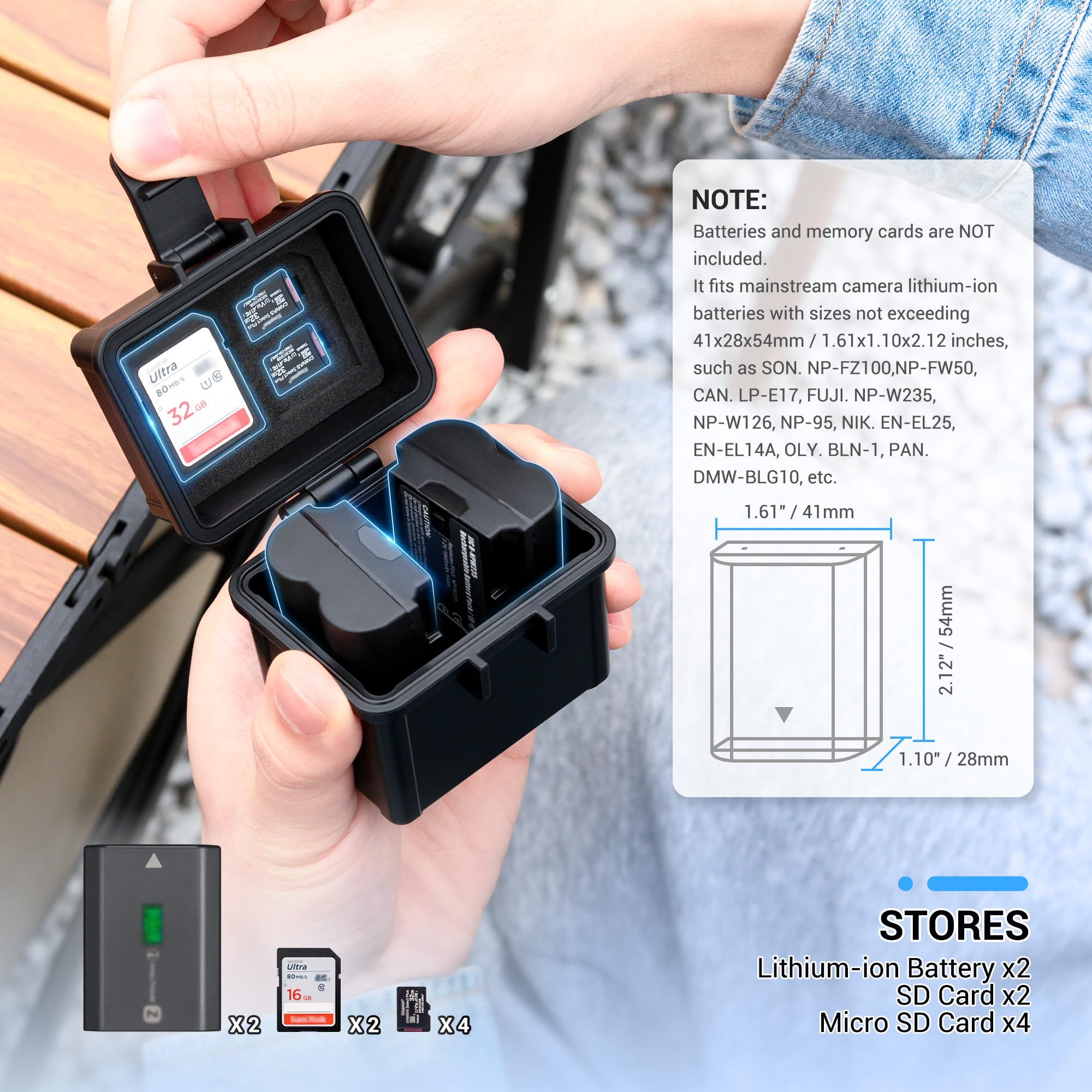 Compact Battery and Memory Card Storage Organizer for 2 Camera Batteries, 2 SD Cards & 4 Micro SD Cards - Includes 3 Protective Foam Pads | Perfect for Photographers, Travelers & Tech Enthusiasts