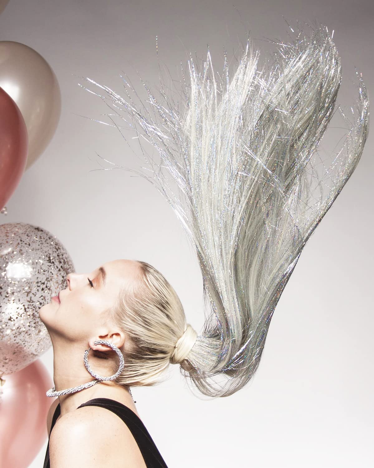 Hair Tinsel Extensions 250 Strands - Silver Glitter Hair Accessories for Women & Girls - Party & Festival Styling