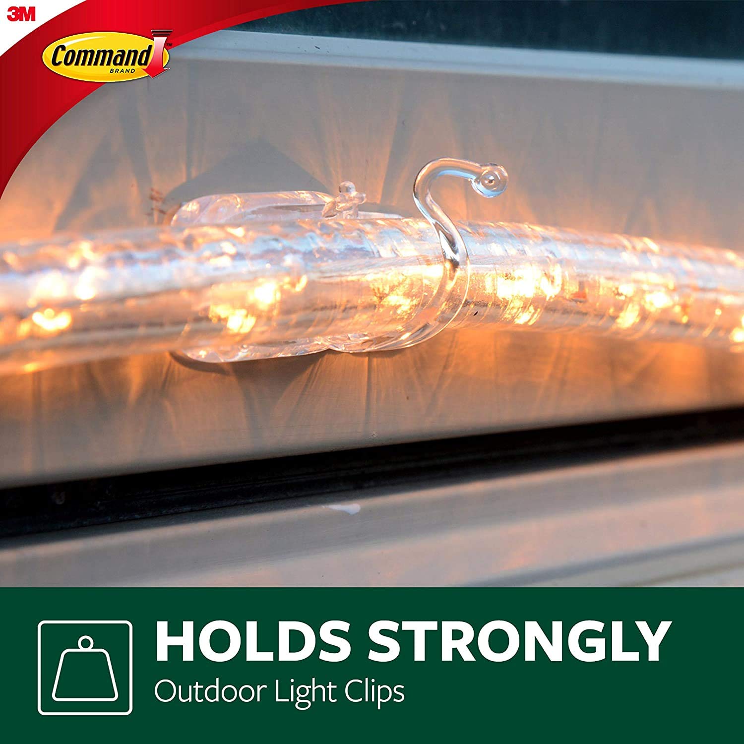 Command Outdoor Rope Light Clips with Foam Strips - Clear 3 Pack (36 Clips Total) - Damage-Free Hanging for Christmas Lights, Patio & Garden Decor - 17301CLRAW-ES