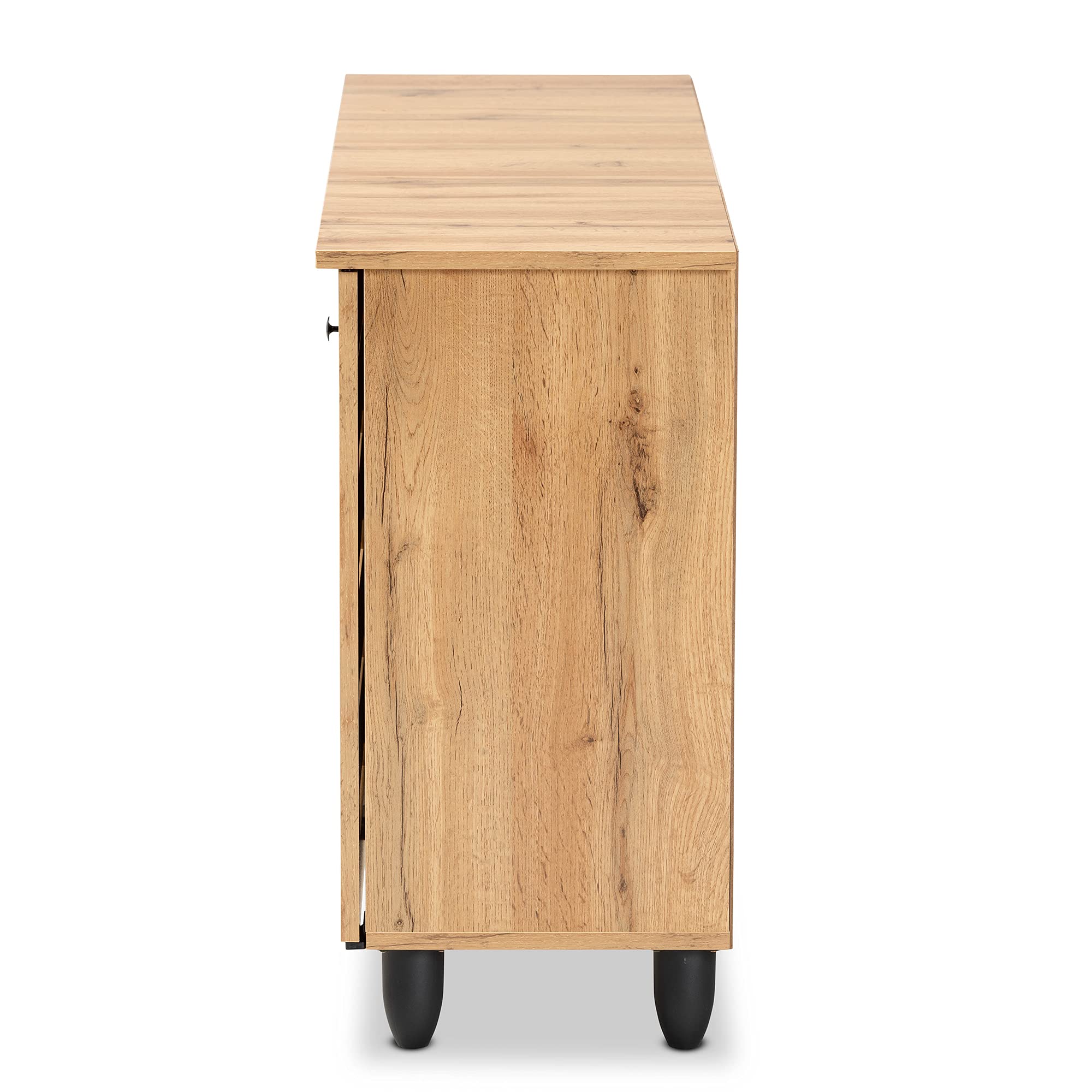 Baxton Studio Gisela Modern 3-Door Shoe Storage Cabinet - Solid Oak Wood with Brown Finish | Perfect for Entryway, Closet & Bedroom Organization