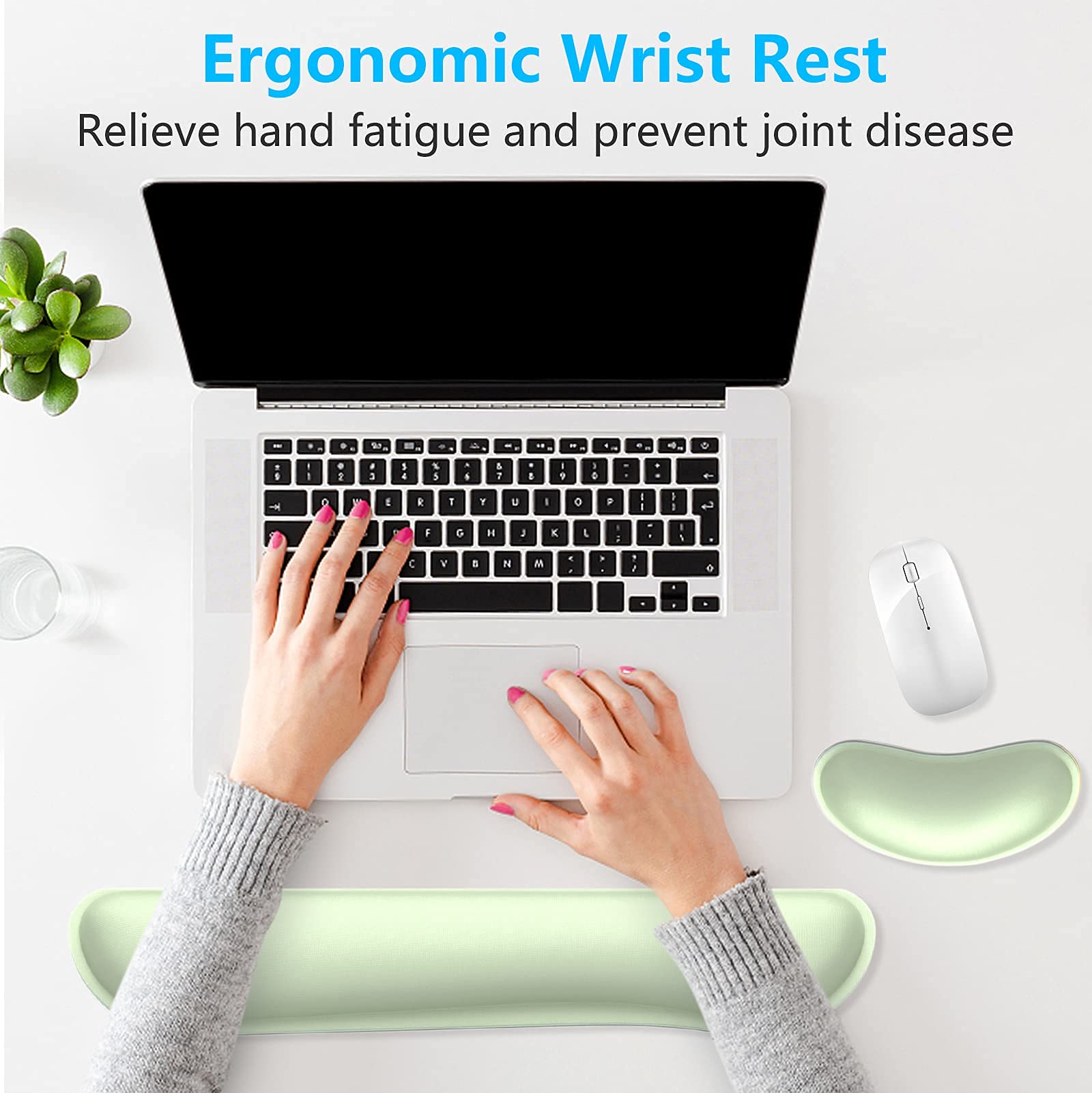 Ergonomic Lake Green Keyboard and Mouse Wrist Rest Set with Extended Gaming Mouse Pad - Comfortable Support for Typing & PC Gaming - Perfect for Office Work, Gaming Setup, and Home Computer Use