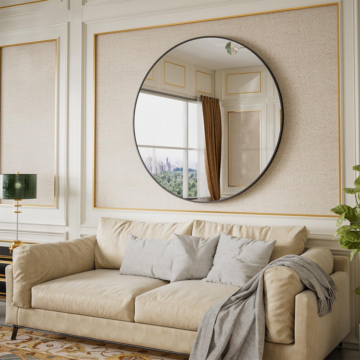 BEAUTYPEAK 42 Inch Round Mirror with Metal Frame - Black Wall Mounted Circle Mirror for Entryway, Bathroom, Vanity & Living Room | Perfect for Home Decor, Makeup Application & Space Enhancement