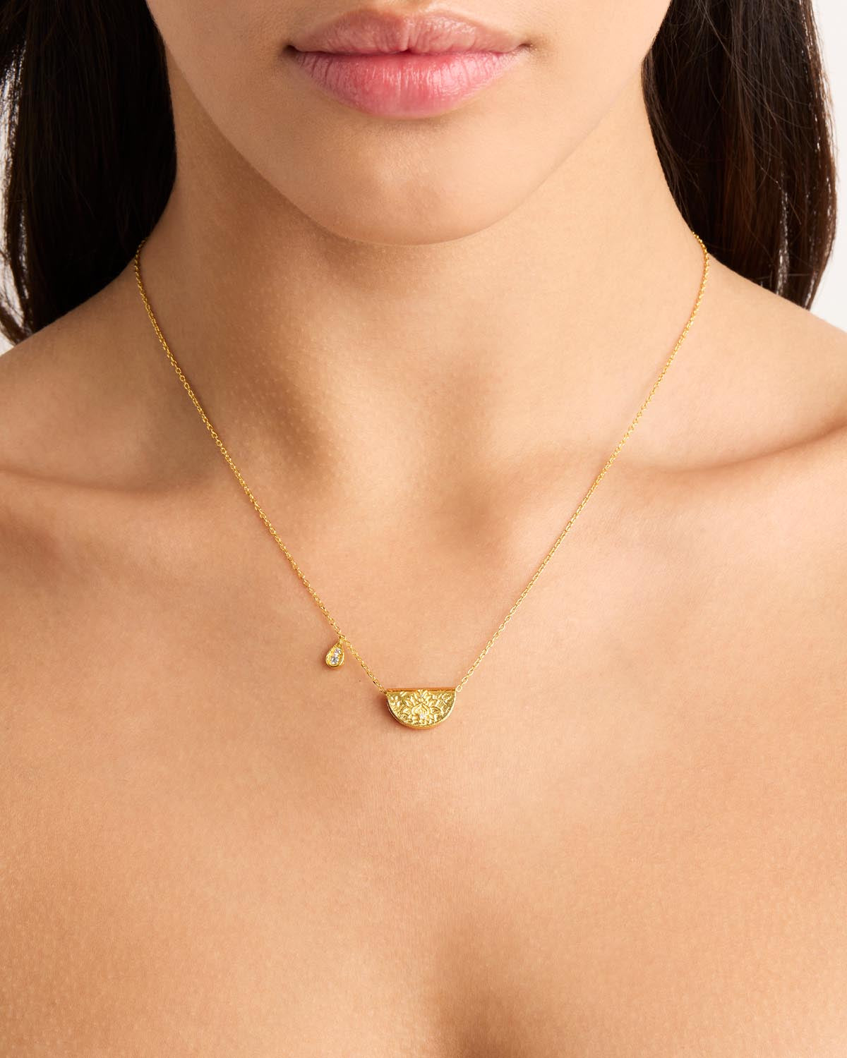 18k Gold Vermeil Lotus Birthstone Necklace - April White Topaz Pendant for Women | Elegant Jewelry Gift for Birthday, Anniversary & Special Occasions