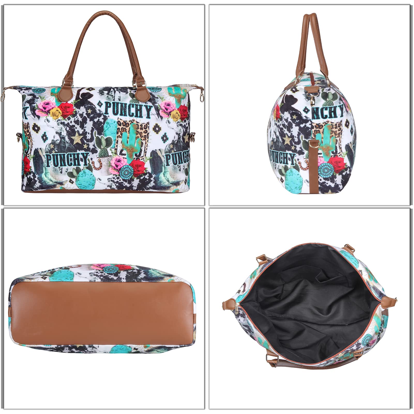 Stylish Women's Weekender Duffle Bag - Large Travel Tote with Adjustable Shoulder Strap - Perfect for Overnight Trips, Gym, Work & Weekend Getaways - Fashionable Cow Leopard Aztec Print
