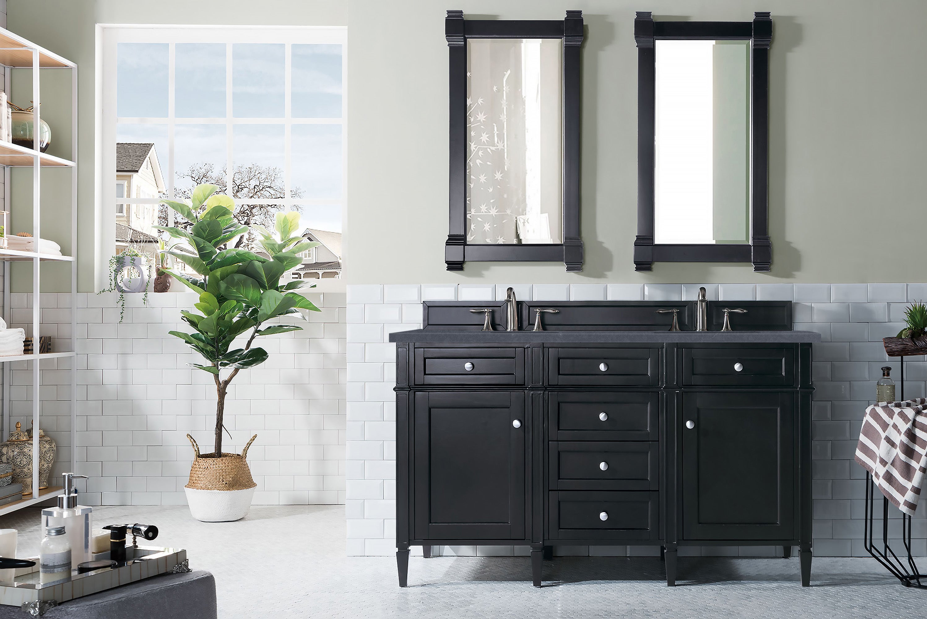 Brittany 60 Inch Black Onyx Double Vanity with 3CM Charcoal Soapstone Quartz Countertop - Perfect for Master Bathroom & Luxury Home Renovation