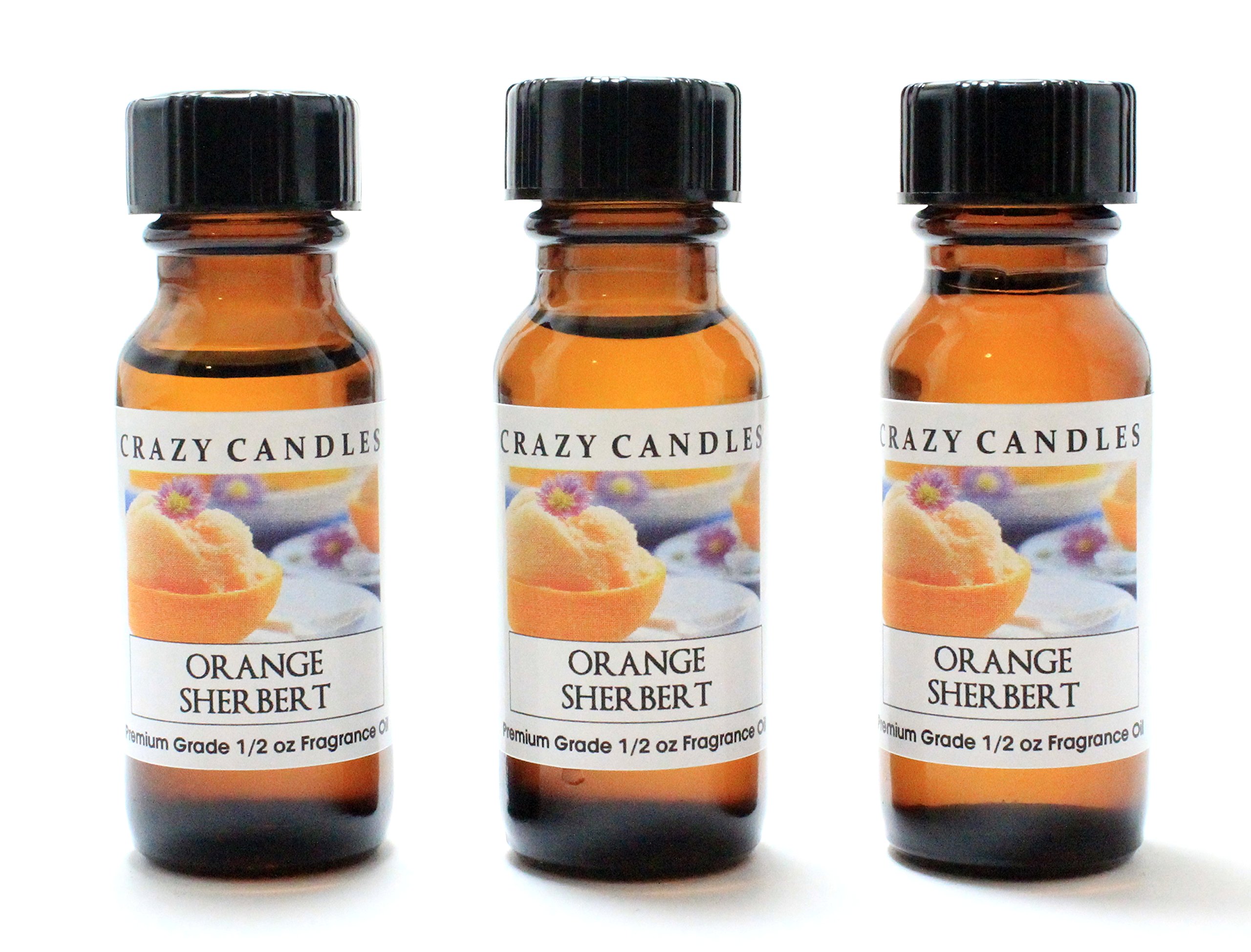 Crazy Candles Orange Sherbet Scented Fragrance Oil - 3 Pack (1/2 FL Oz/15ml Each) | Premium Grade for Candles, Soaps & Diffusers | Sweet Citrus Aroma for Home & Spa Relaxation