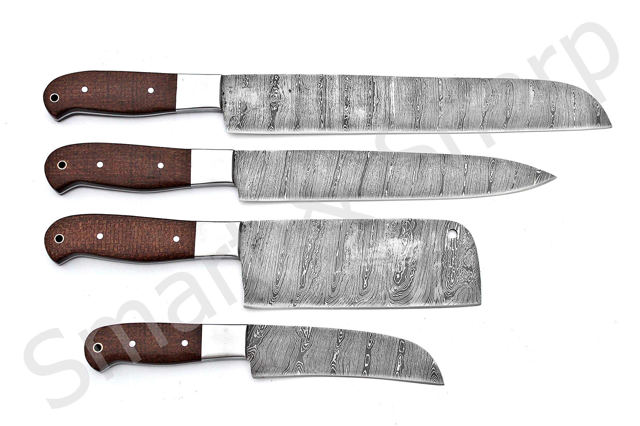 Premium Handmade Damascus Steel Chef Knife Set - 4 Piece Kitchen Knives with Razor Sharp Blades (SS-17123/17124) for Professional Cooking, Meat Cutting & Food Preparation