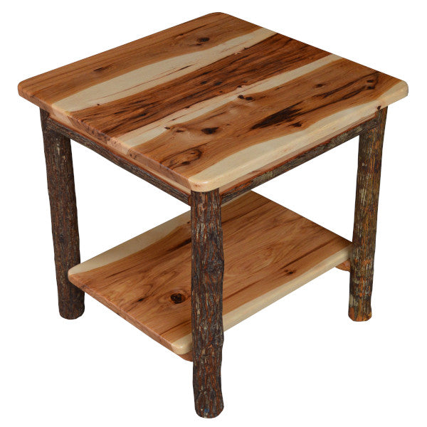 Solid Hickory Wood End Table with Shelf - Stylish & Durable Side Table for Living Room, Bedroom, or Office