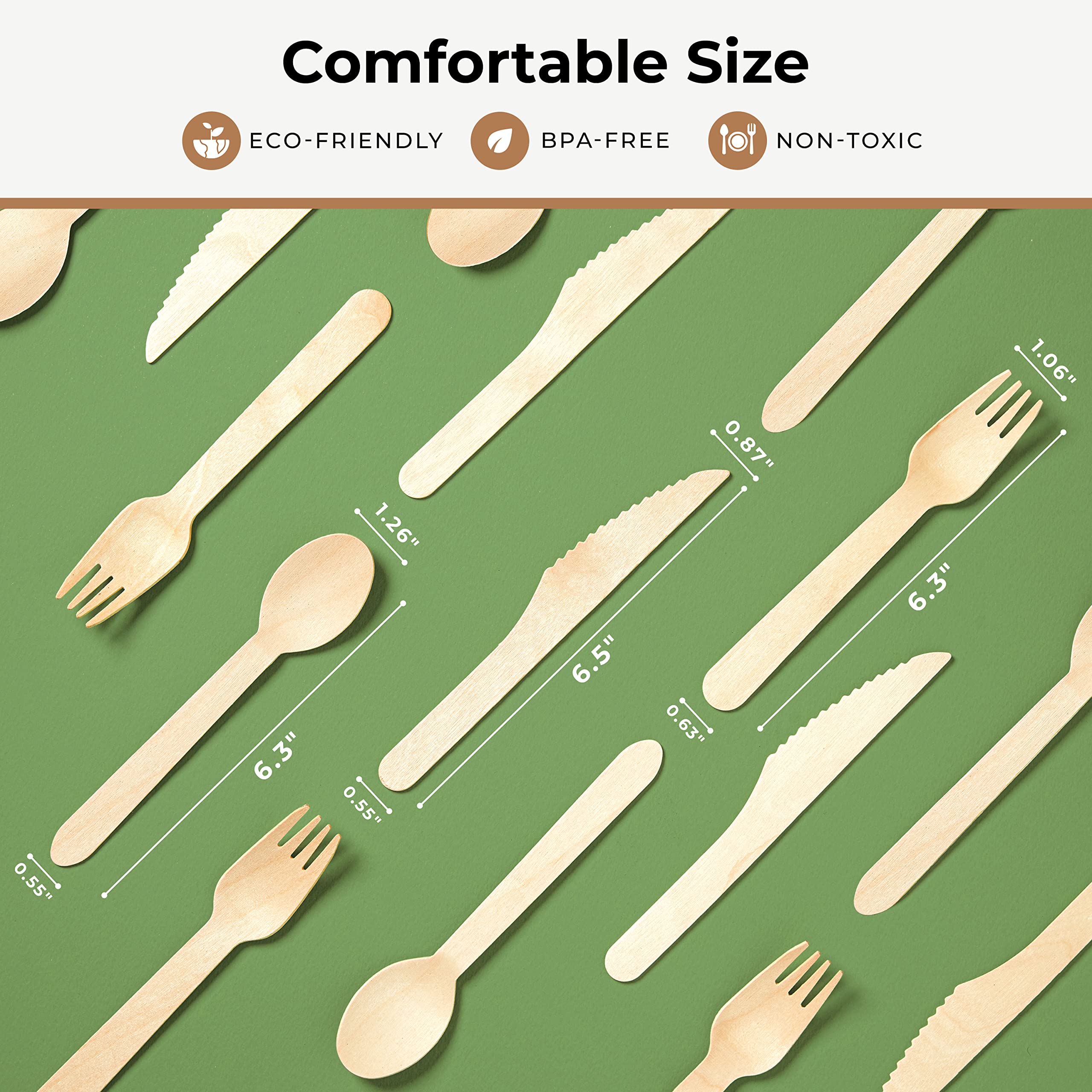 Eco-Friendly Biodegradable Utensils Set - 320 Pcs Compostable Forks, Spoons & Knives (120 Forks, 120 Wooden Spoons, 80 Knives) - Sustainable Disposable Cutlery for Parties, Picnics, Camping & Events