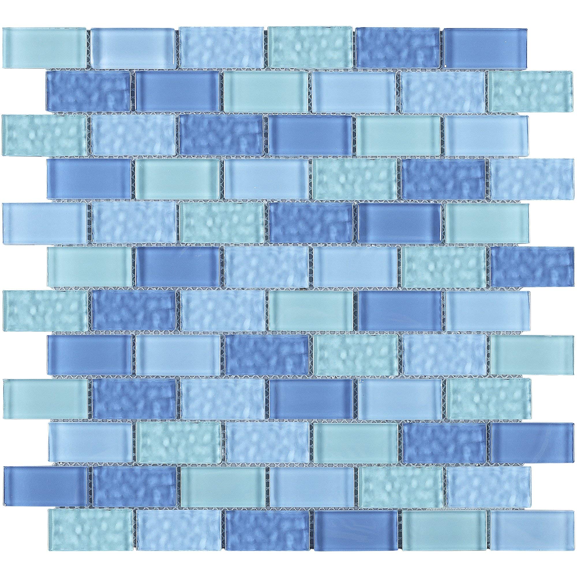 Blue 1x2 Inch Glass Mosaic Tile - 10 Sheets for Kitchen Backsplash, Bathroom Wall, Shower Tile & Home Decor - TEG-03 Premium Mosaic Glass Tiles