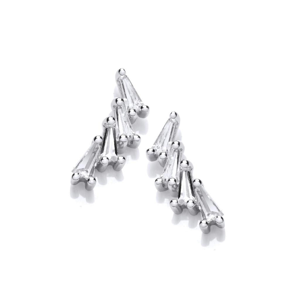 Silver Cubic Zirconia Tapered Baguette Hook Earrings for Women - Elegant Dangling Ear Jewelry for Parties, Weddings & Evening Events