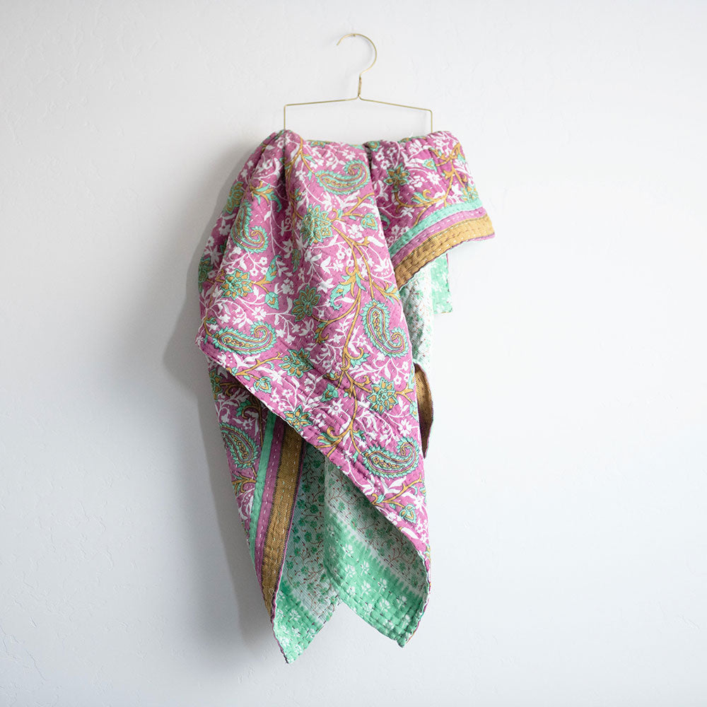 Soft Kantha Baby Blanket CB9052 - Handmade Cotton Swaddle Blanket for Newborns & Infants - Perfect for Nursery, Swaddling, Stroller & Photo Shoots