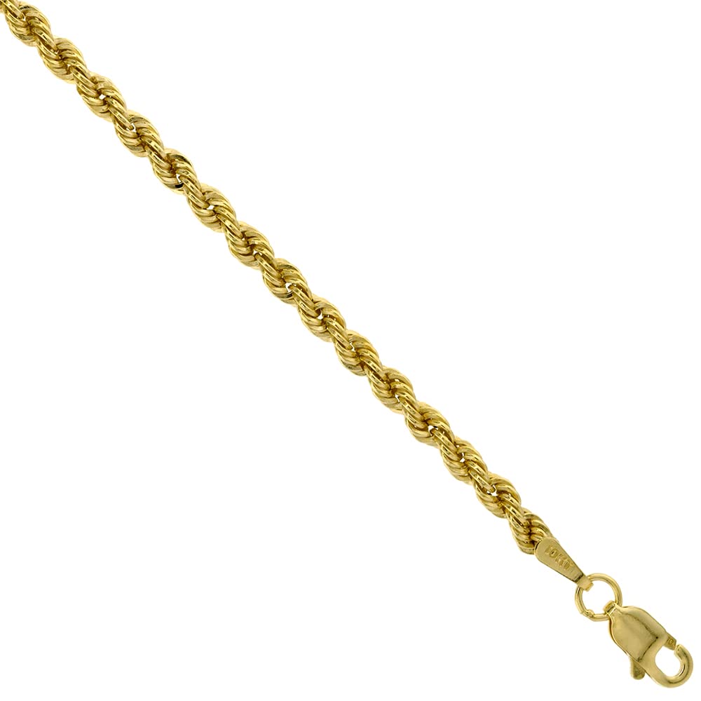 10k Gold Hollow Rope Chain Necklace & Bracelet Set for Men and Women - 3mm Width, 7-30 Inch Adjustable Length - Perfect for Gifts, Anniversaries, Weddings and Everyday Wear