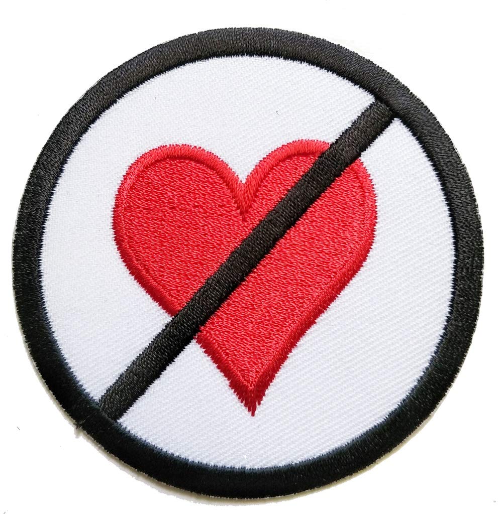 PP Patch No Love Symbol Sign Warning Red Heart Hate Romance Cartoon Embroidered Iron-On Applique Patch for Men, Women, Boys, Girls & Kids - Perfect for DIY Clothing, Backpacks, Hats & Denim Jackets