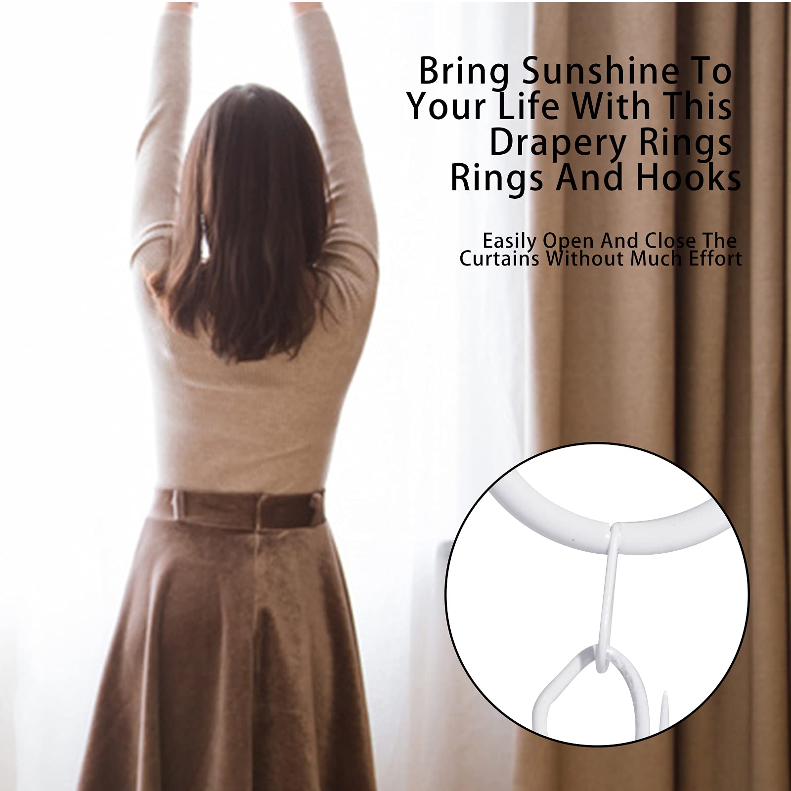 60 Pcs Metal Drapery Rings & Curtain Hooks - 30mm White Curtain Hanging Rings for Rods | Perfect for Living Room, Bedroom & Window Decor