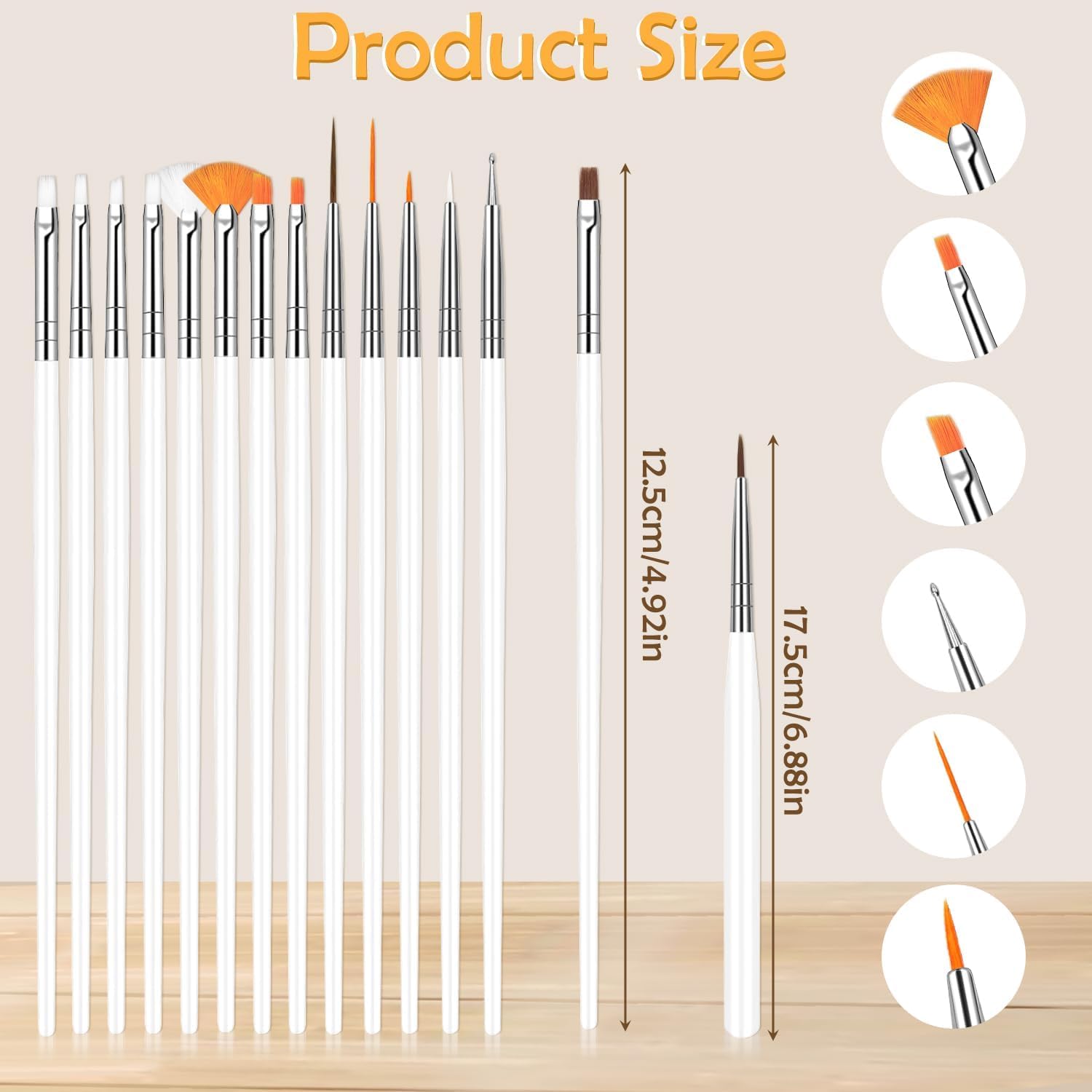 15Pcs Acrylic Nail Brush Set for Nail Art Design - Professional White Nail Polish Painting Tools Kit for DIY Manicure & Salon Use - Perfect for Gel, Acrylic, and Dip Powder Nail Extensions