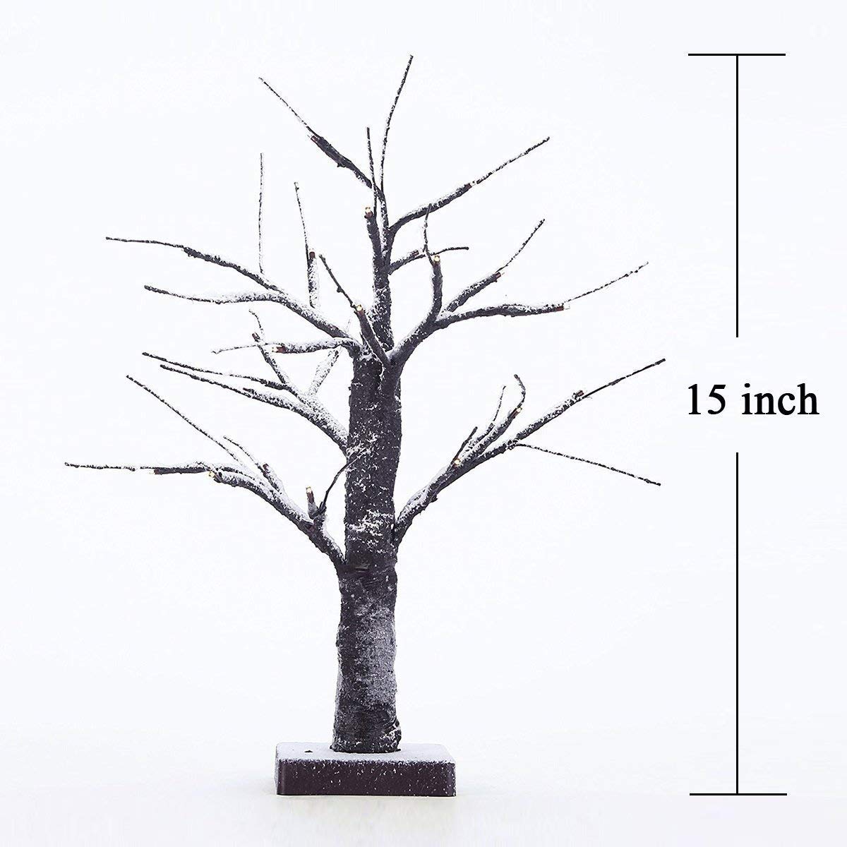 MaximalPower 15-Inch LED Snow Bonsai Tree Light - 24 Warm White Bulbs, Battery-Powered Cordless Tabletop Decoration for Christmas, Winter, Home, Office & Party Decor