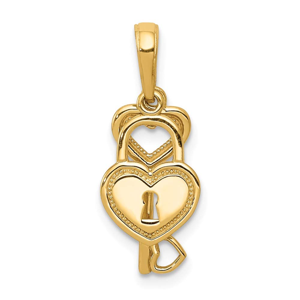 14k Solid Yellow Gold Heart Key & Lock Charm Pendant Necklace - Romantic Gift for Valentine's Day, Anniversary & Couple Jewelry
