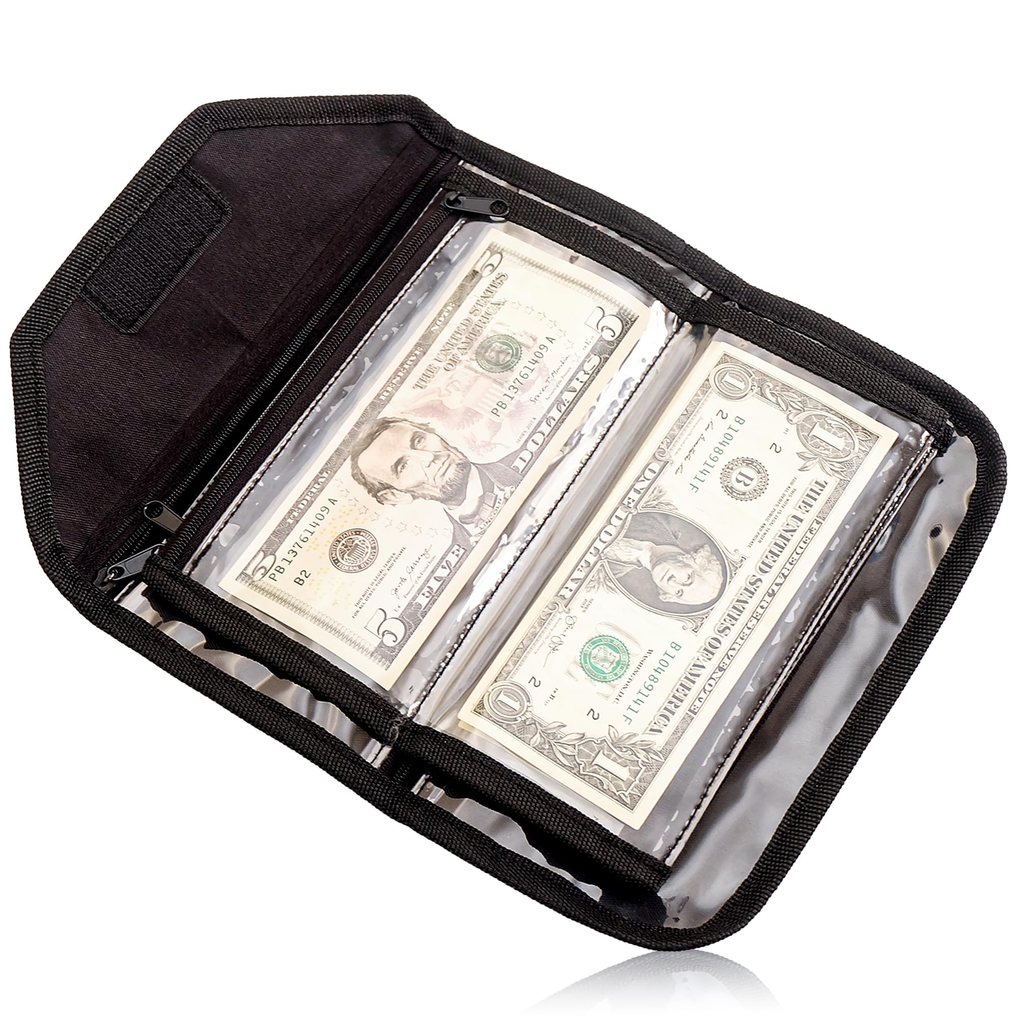 6-Zippered Pocket Money Organizer Wallet - Cash Envelope System for Budgeting & Savings | Black Multipack Pouch for Bills, Coins & Receipts | Perfect for Travel, Home & Office Use