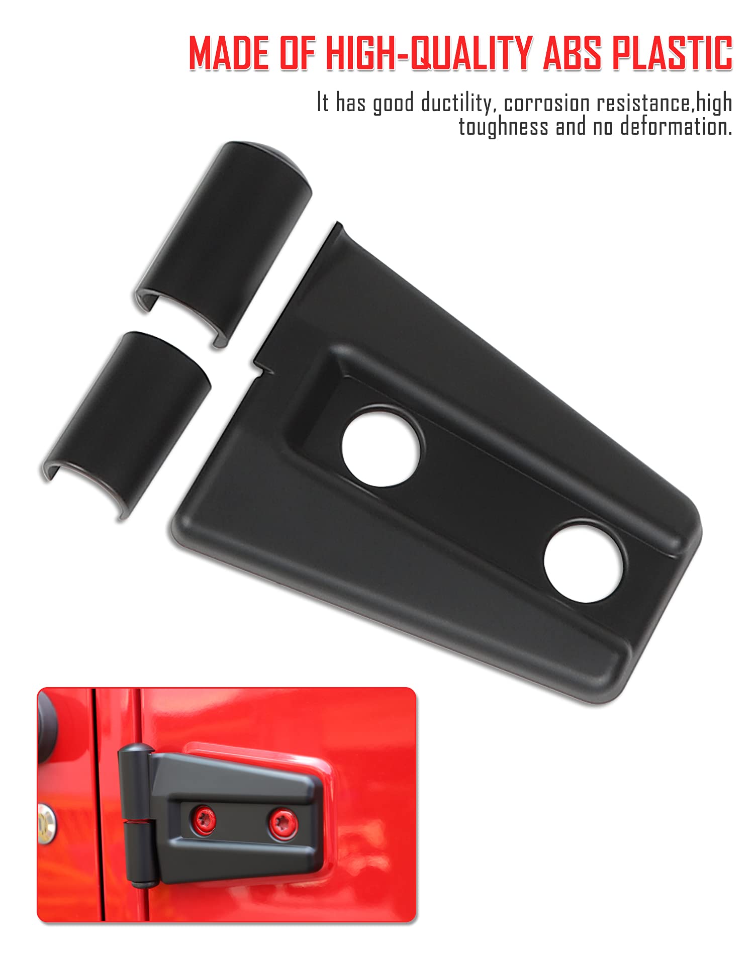 JeCar Matte Black Door Hinge Cover Trim - Exterior Accessories for 2007-2018 Jeep Wrangler JK JKU (Sport, Rubicon, Sahara) | Durable Protection & Stylish Upgrade for Off-Road Adventures