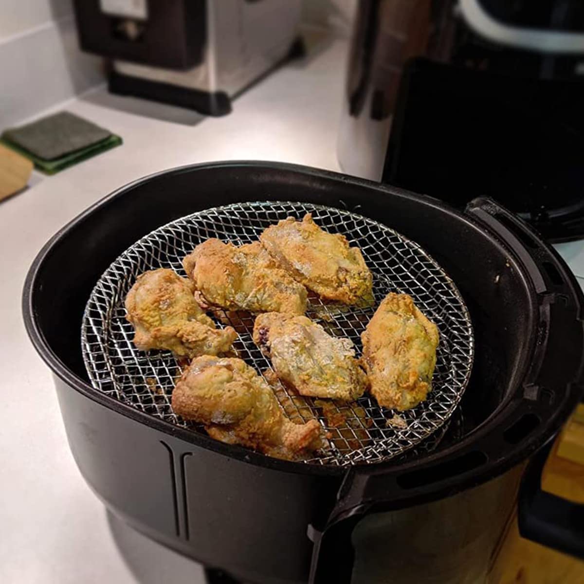 3-Piece Stackable Stainless Steel Air Fryer Rack Set for Ninja - 7.8 Inch Multi-Layer Dehydrator Basket Tray for Baking, Roasting & Air Frying - Perfect for Chicken Wings, French Fries & Vegetables (Round)