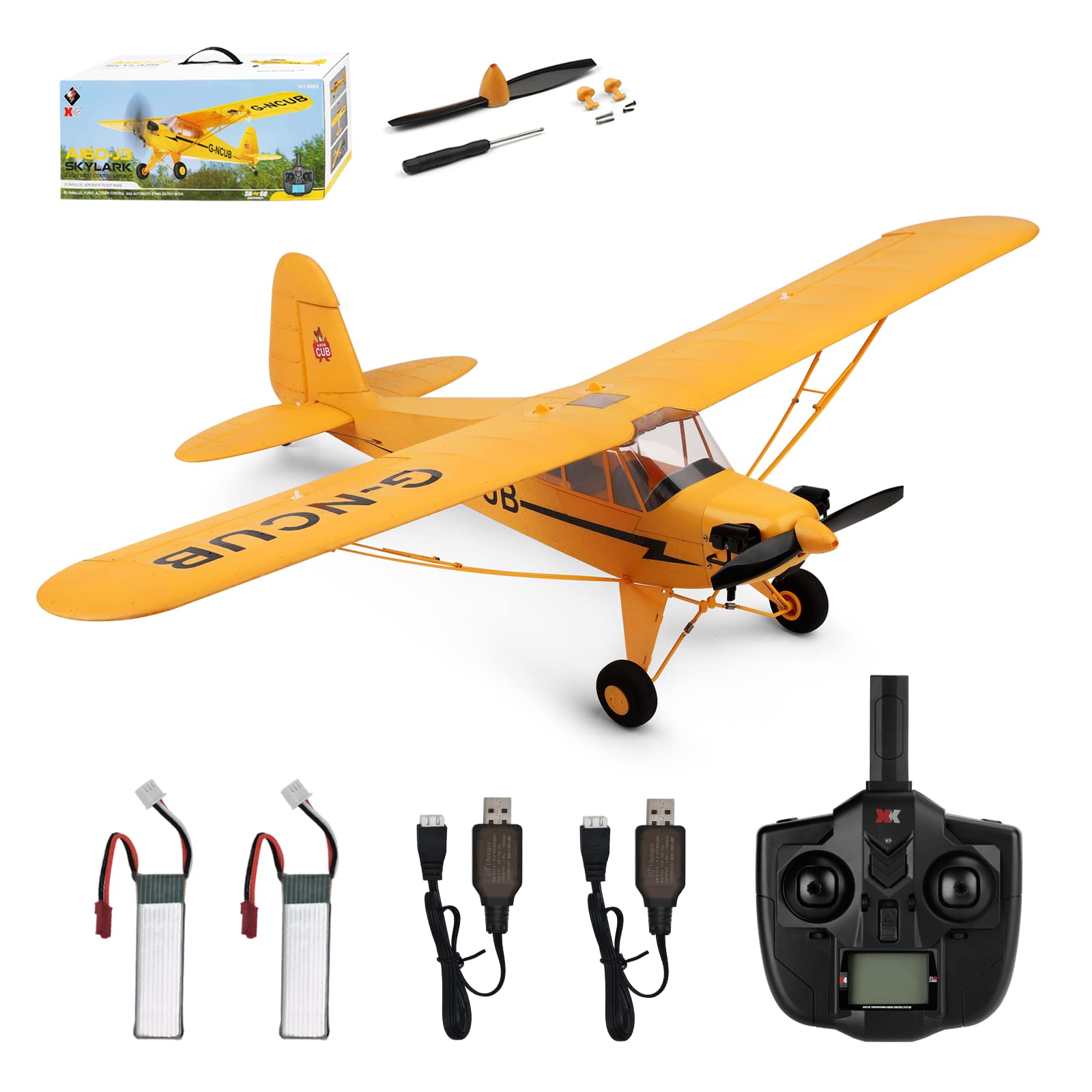 WLtoys A160 J3 5 Channel RC Airplane with 3D/6G Mode - Brushless Remote Control Plane with 2 Batteries & 2.4G Transmitter - Best RC Aircraft Gift for Adults - Perfect for Outdoor Flying, Aerial Photography and Hobbyist Fun