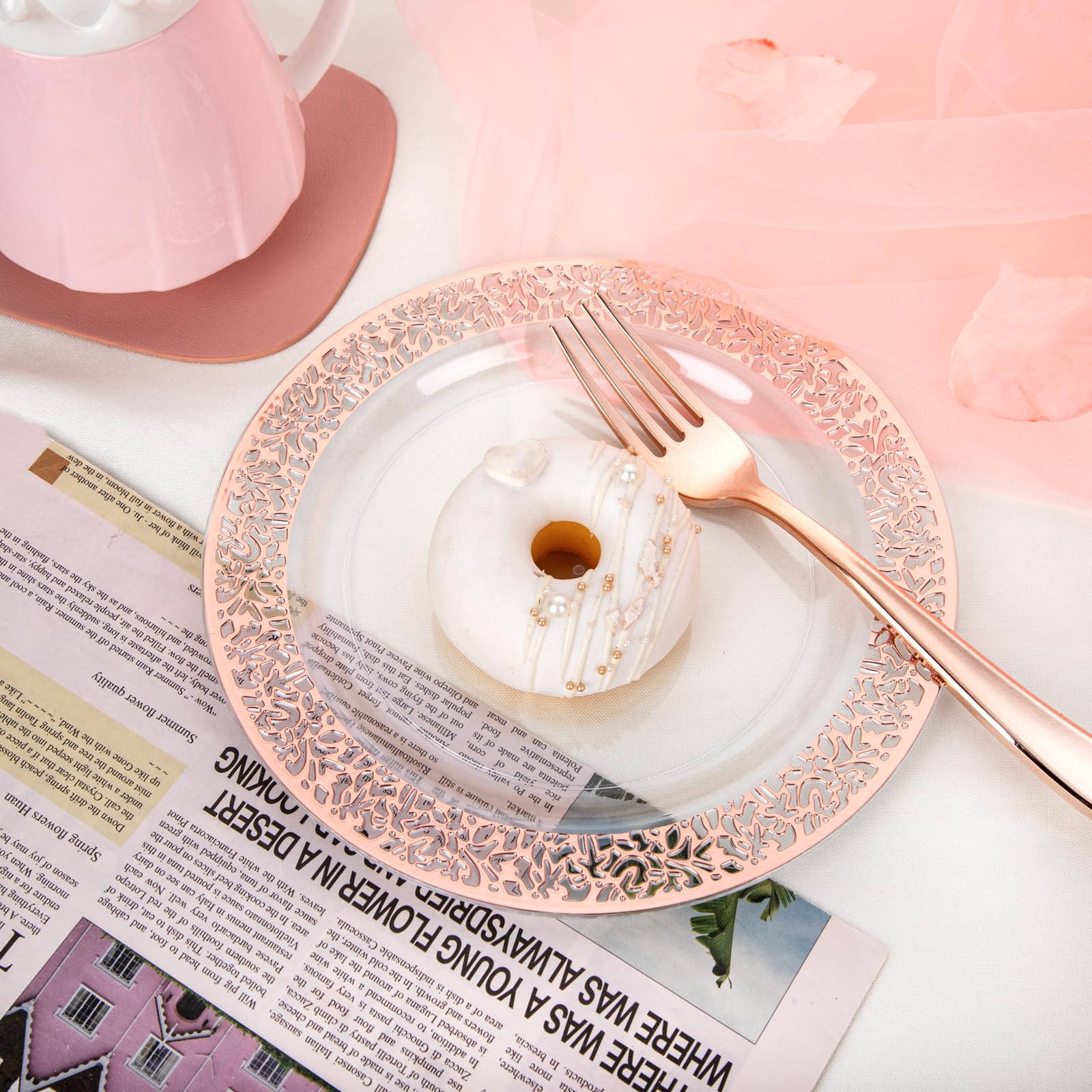 72 Pcs Rose Gold Plastic Dessert Plates 7.5