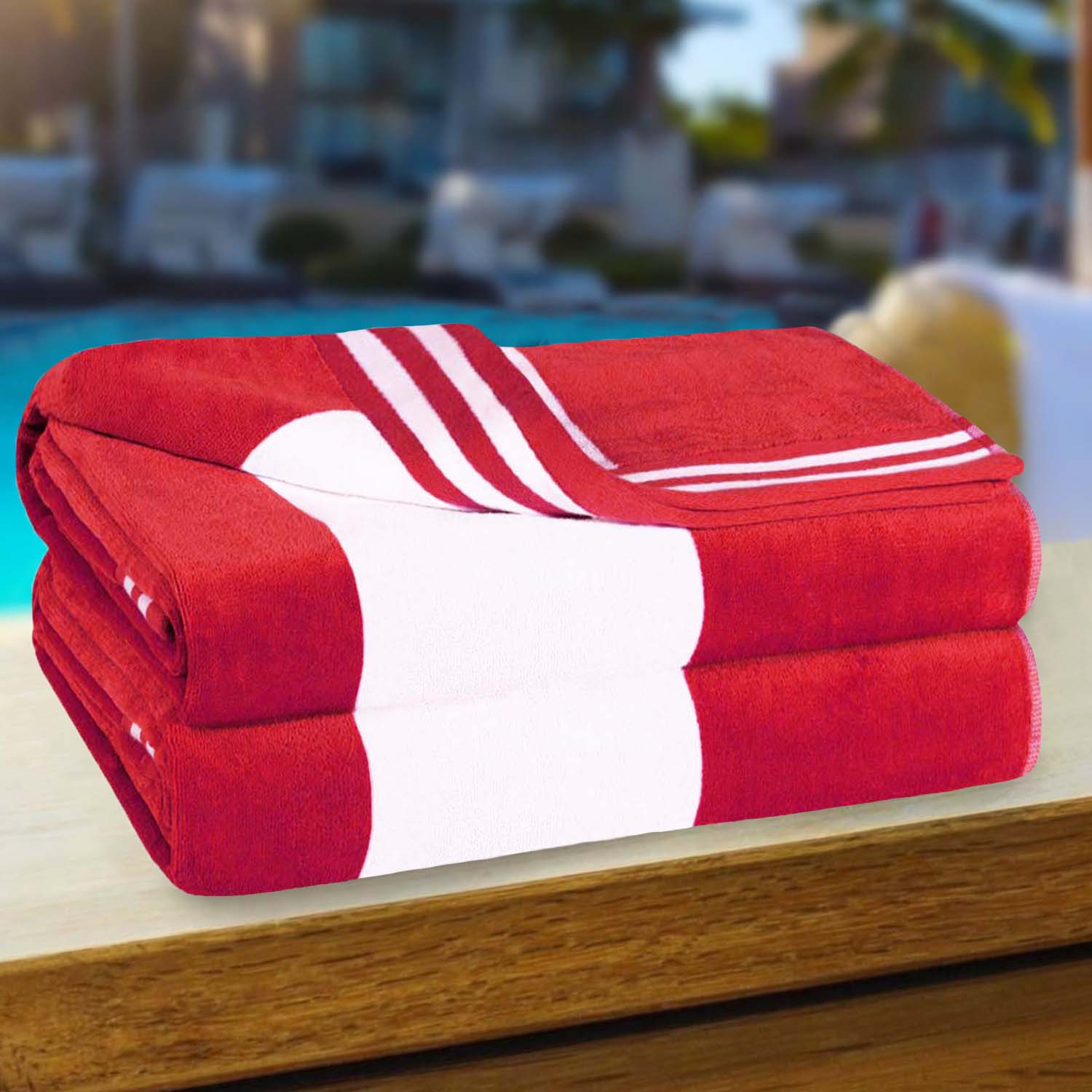 Premium Cabana Stripe Oversized Cotton Beach Towel Set of 2, 4, or 6 - Soft, Absorbent & Quick-Drying for Pool, Beach, Vacation & Spa Use