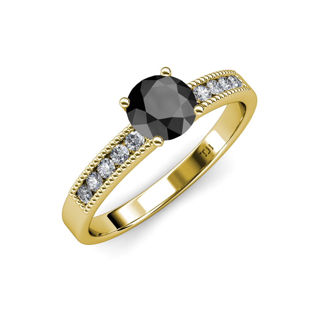 Black Diamond & Natural Diamond Engagement Ring - 1.30ctw 14K Gold with Milgrain Detailing | Perfect for Proposals, Weddings & Anniversary Gifts