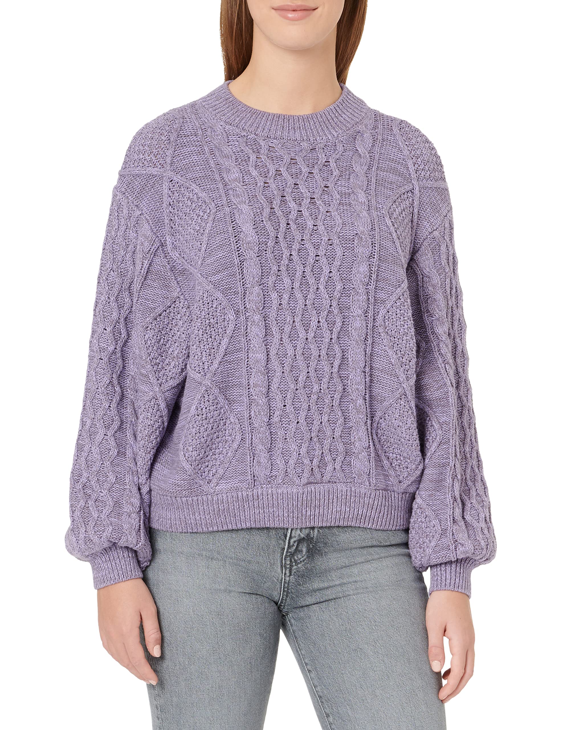 Wrangler Women's Balloon Sleeve Cable Knit Sweater - Cozy Winter Pullover for Casual Outfits & Holiday Gatherings