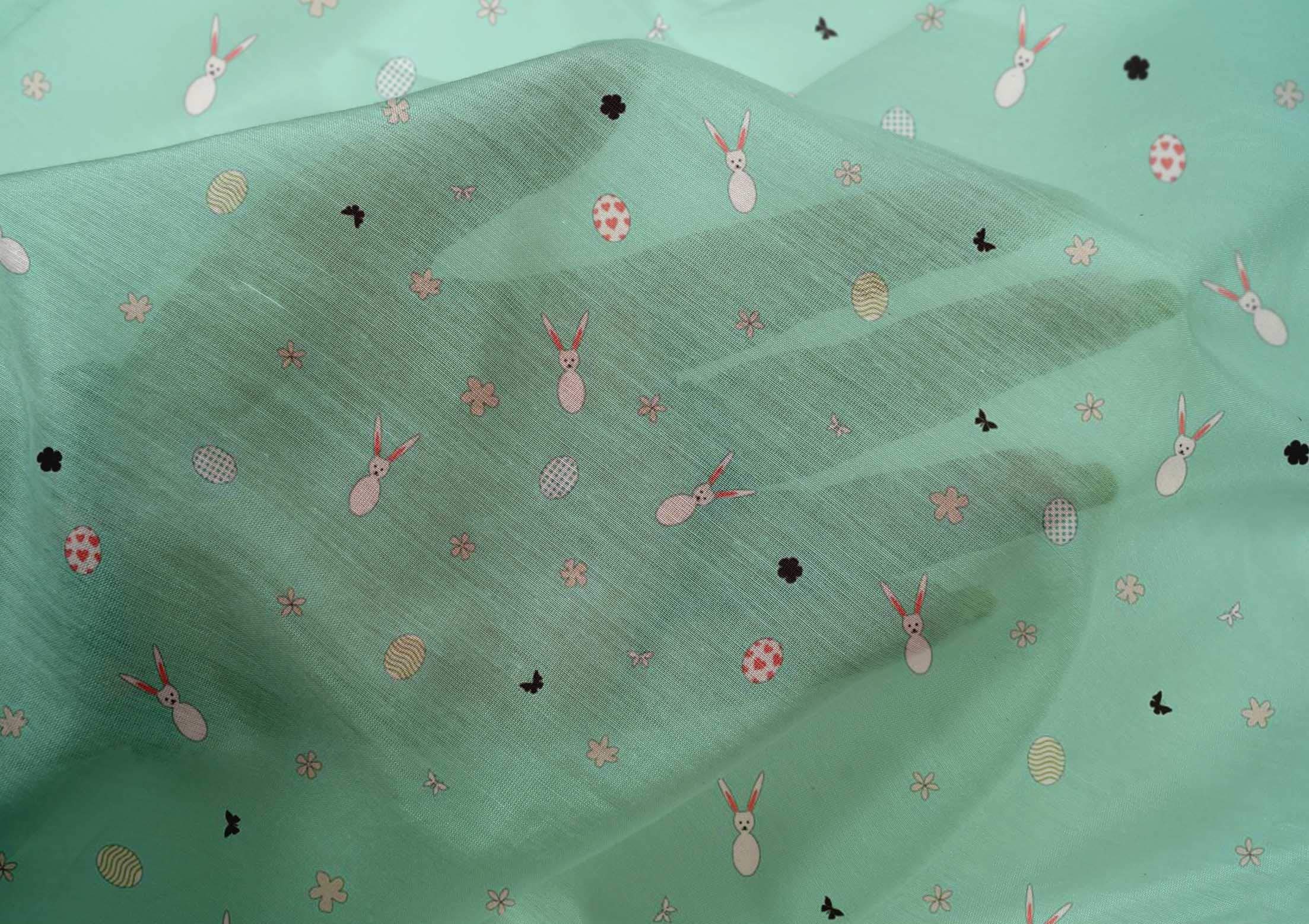 Premium Cotton Silk Fabric for Easter Decor - Floral & Rabbit Animal Print, 42 Inch Wide - DIY Easter Eggs, Home Decor, Table Runners & Craft Projects