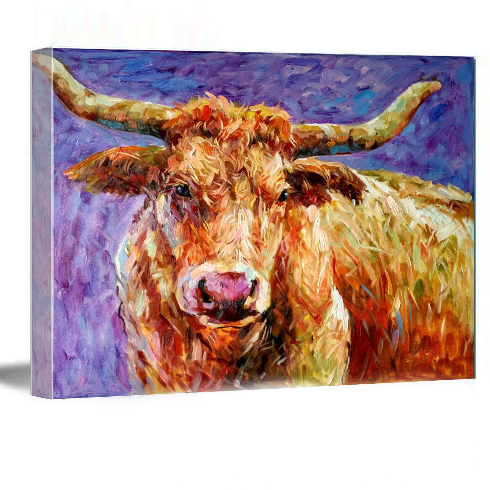 Black & White Longhorn Canvas Wall Art - 16x24 Framed for Living Room & Farmhouse Decor